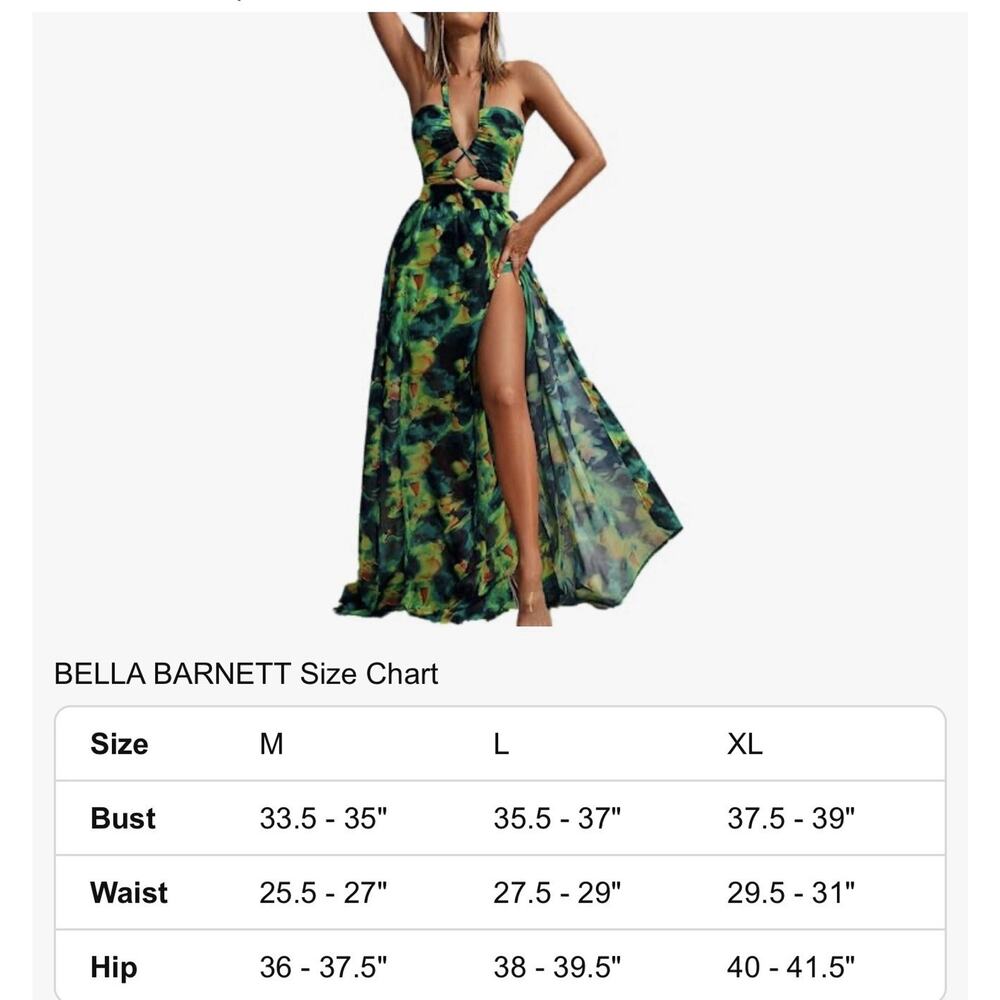 Bella Barnett Hawaiian Tropical Printed Maxi Dress Size M Green New - Picture 3 of 7